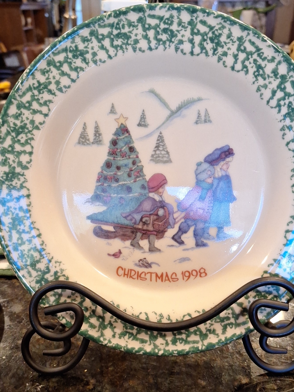 Vintage Roseville Spongeware Christmas 1998  Holiday Plate - By Gerald Henn